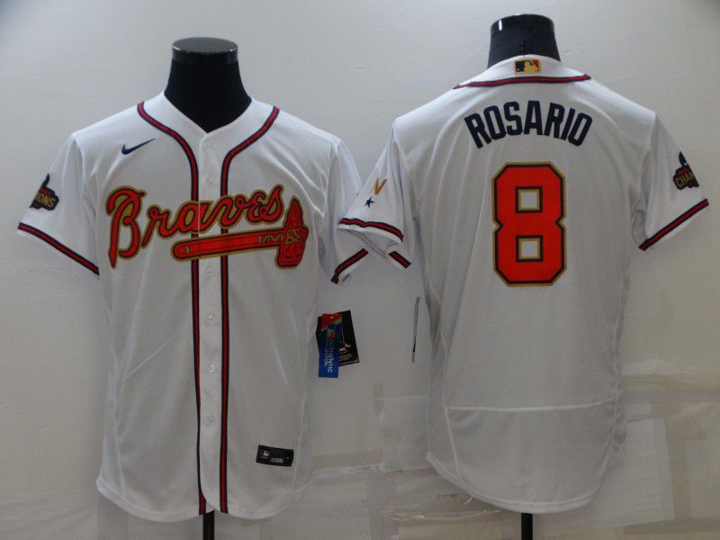 Men Atlanta Braves 8 Rosario White Gold Elite Nike 2022 MLB Jersey